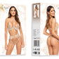 Beauty Night Rose Nude Sheer Lace Plunge Bra Garter Belt & Sexy G-String