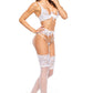 Sheer Lace Plunge Bra Garter Belt & Sexy G-String Beauty Night Rose White-4