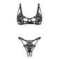 Obsessive Luise Sublim Black Lace Cut-Out Bra & Crotchless Thong Set-4