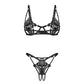 Obsessive Luise Sublim Black Lace Cut-Out Bra & Crotchless Thong Set