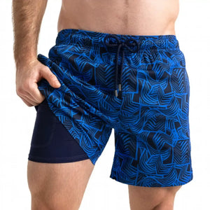Capelle Miami Enigma Hybrid Short with printed design, compression-lined swim and resort trunk, front view highlighting the vibrant pattern.