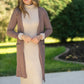Inherit Co. Essential Toffee Long Soft Cardigan in warm toffee brown, front view