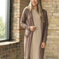 Inherit Co. Essential Toffee long soft cardigan in warm toffee brown with an open front and relaxed fit