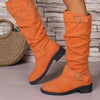 Block Heel Boots with Buckle Detail - Orange