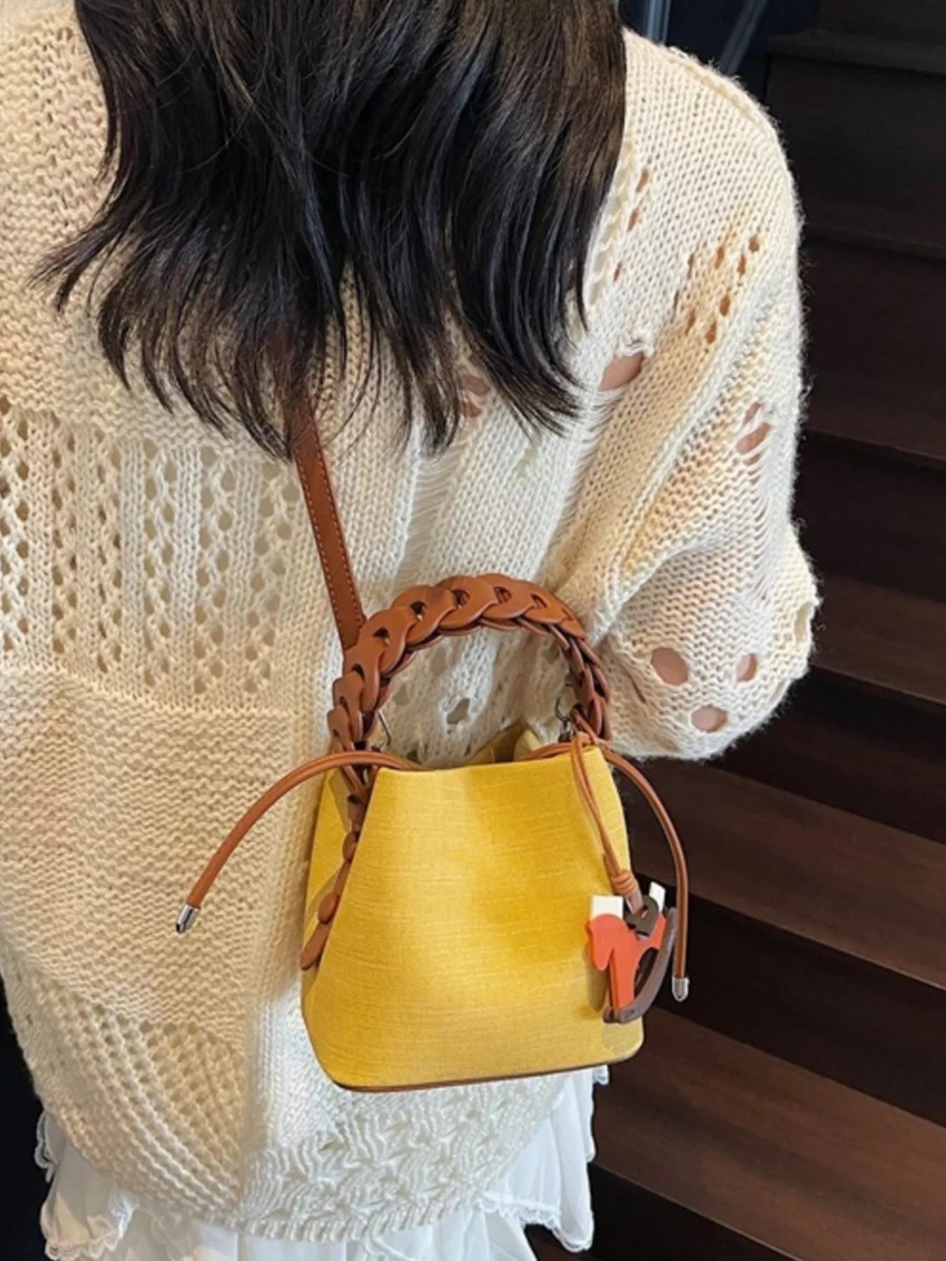 Braided Top Handle Bucket Crossbody Bag - Farnelli