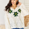 POL Floral Embroidered Pattern V-Neck Sweater - Cream