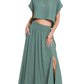 Zenana Heavy Woven Span Crop Tee & Skirt Set - Farnelli
