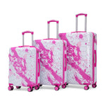 HouseOfZazla 3-piece pink hard case spinner wheel luggage set with telescopic handles