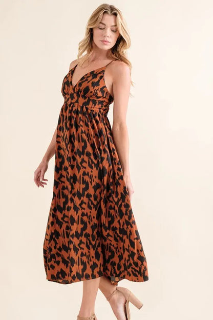 And The Why Leopard Print Plunge Maxi Dress - Farnelli