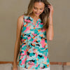 Sew In Love Wrinkle-Free Floral Notched Tank - Mint/Jade