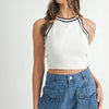 MABLE Contrast Trim Grecian Neck Cropped Tank - OFF WHITE