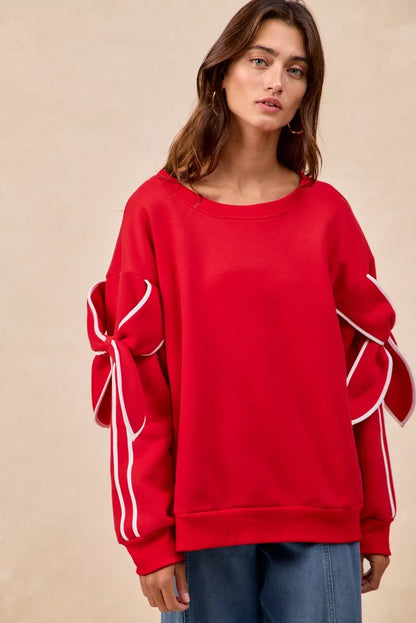 BiBi Bow Detail Sleeves Fleece Sweatshirt - Farnelli