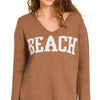 Zenana Beach V Neck Sweater - DEEP CAMEL