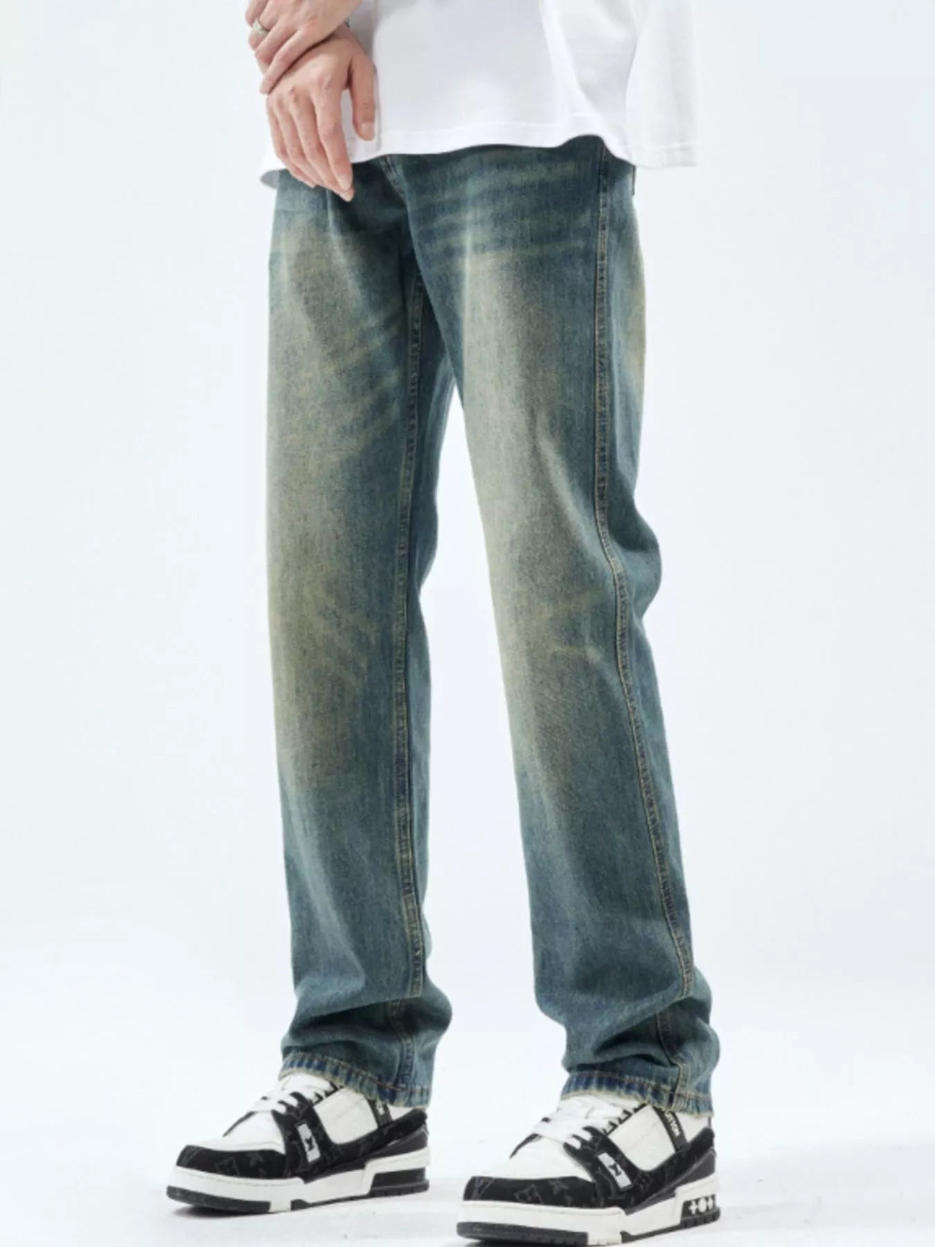 Men's Washed Straight Leg Jeans - Farnelli