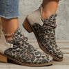 Contrast Canvas Low Heel Boots - Leopard