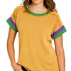 Zenana Mardi Gras Raised Rib Contrast Trim Top - MUSTARD