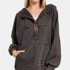 Zenana Acid Wash Fleece Kangaroo Hoodie - Ash Black
