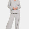 Zenana Button Down Long Sleeve Top and Pants Lounge Set - Light Gray