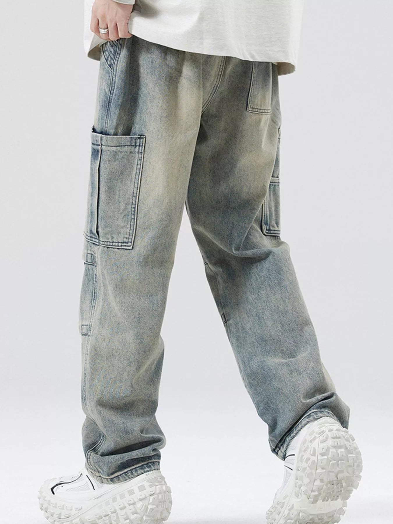 Men's Full Size Distressed Cargo Jeans Plus Size - Farnelli