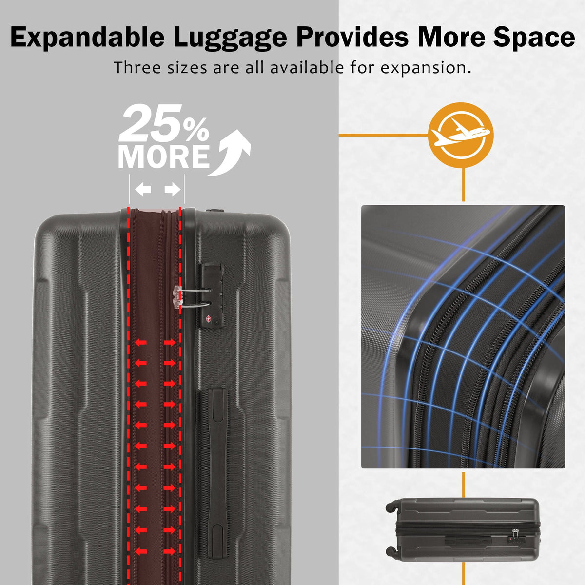 HouseOfZazla expandable 2-piece luggage set with TSA lock and spinner wheels in multiple colors
