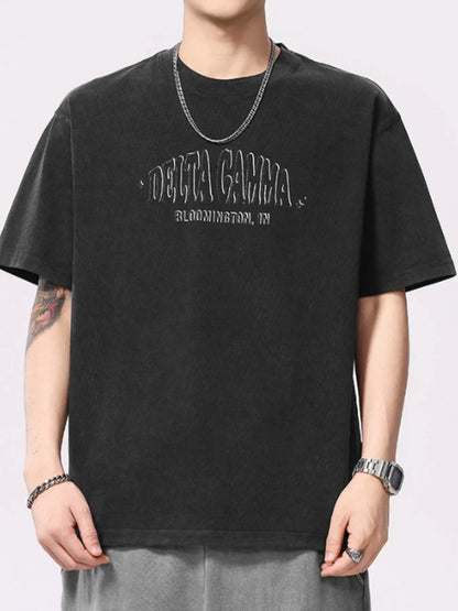 Men's Plus Size Letter Round Neck Short Sleeve T-Shirt - Farnelli