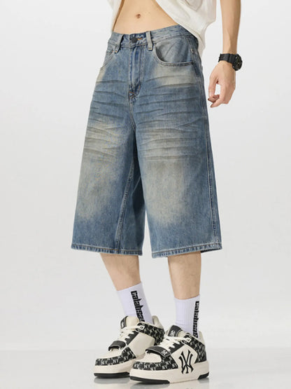 Men's Vintage Wash Wide-Leg Capris Jeans - Farnelli