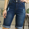 ADORA Distressed Denim Shorts with Pockets - Denim