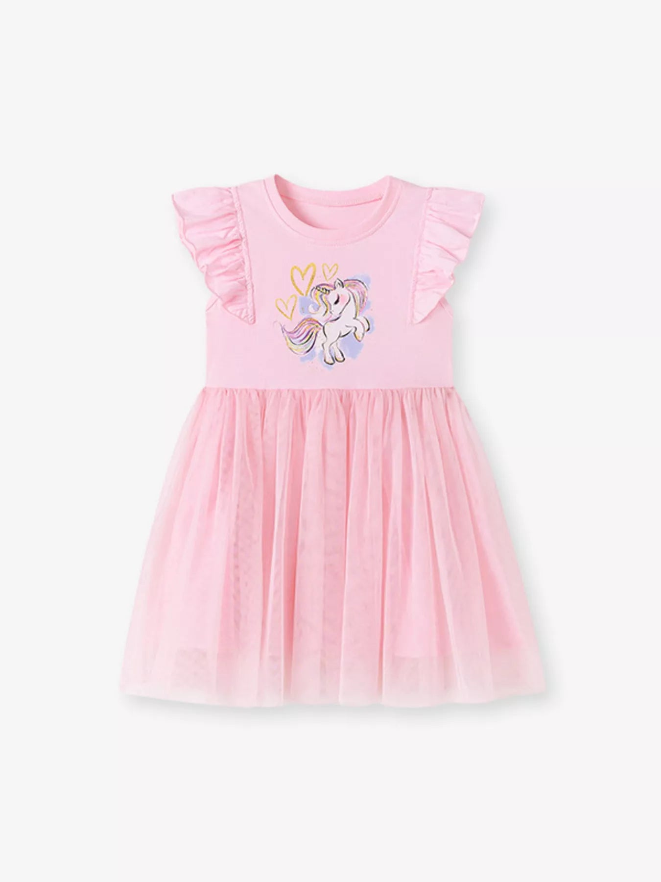 Children's Unicorn Graphic Ruffle Sleeve Tulle Dress - Farnelli