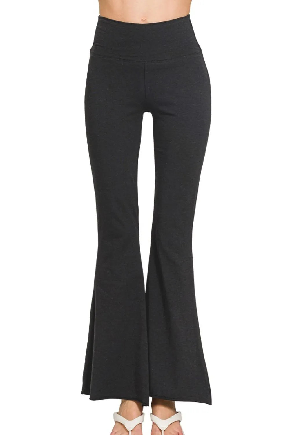 Zenana Raw Edge Hem Flare Yoga Pants - Farnelli