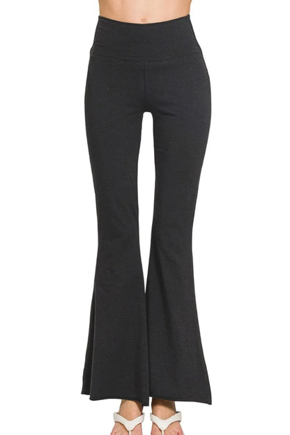 Zenana Raw Edge Hem Flare Yoga Pants - Farnelli
