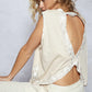POL Round Neck Sleeveless Top with Floral Contrast - Farnelli