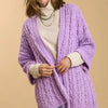 Umgee Full Size Cable Knit Open Front Long Sleeve Cardigan - Lilac