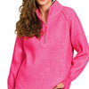 Zenana Ribbed Two Tone Half Zip Sweater - HOT PINK/CANDY PINK