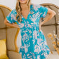 BiBi Floral Crinkle Shirred Ruffle Detail V Neck Dress - Farnelli