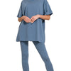 Zenana Cotton Round Neck Top & Legging Set - DUSTY BLUE