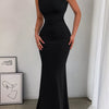 One-Shoulder Ruched Bodycon Maxi Dress - Black