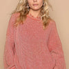 POL Distressed Washed Drop Shoulder Sweater - Red Brick