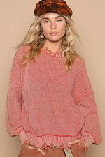 POL Distressed Washed Drop Shoulder Sweater - Farnelli