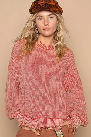 POL Distressed Washed Drop Shoulder Sweater - Farnelli