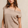 BiBi One Side Off Shoulder Knit Top - LATTE