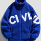 Men's Full Size Fleece Letter Graphic Zip Up Jacket Plus Size - Farnelli