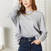 Double Take Seam Detail Round Neck Long Sleeve Top - Light Gray