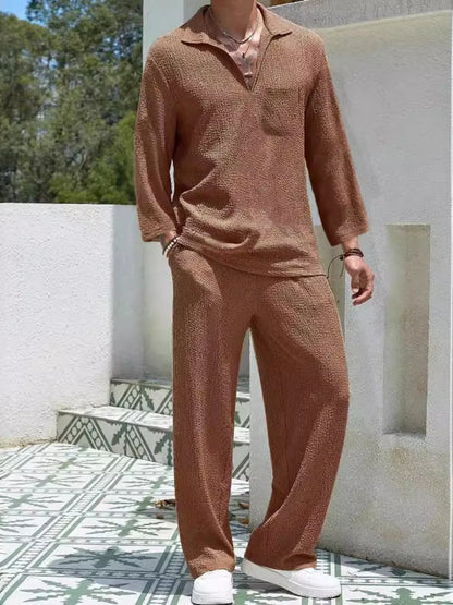 Men's Plus Size Long Sleeve Top and Pants Set - Farnelli