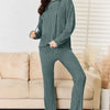 Basic Bae Full Size Ribbed Drawstring Hooded Top and Straight Pants Set - Deep Teal