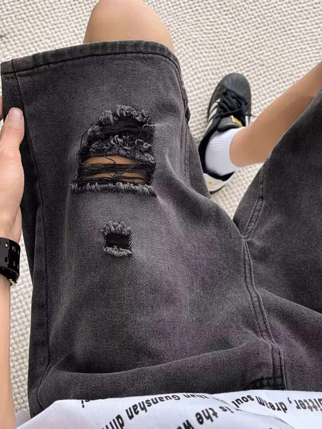 Men's Full Size Casual Loose Fit Ripped Denim Shorts Plus Size - Farnelli