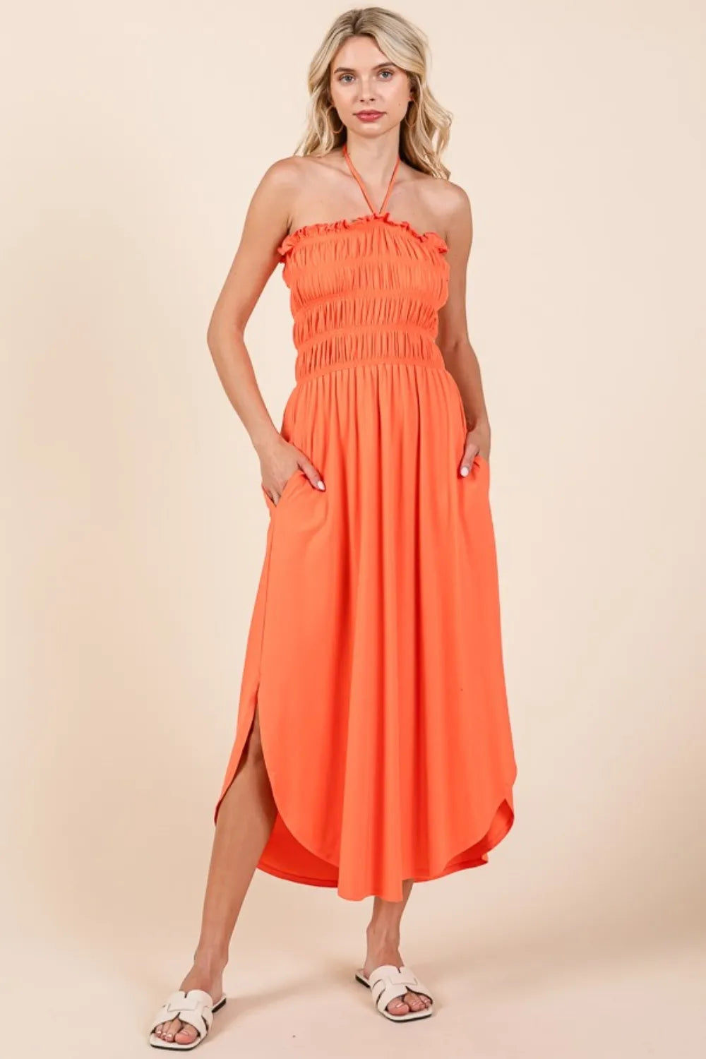 Culture Code Tie Back Shirring Dress with Pockets - Farnelli