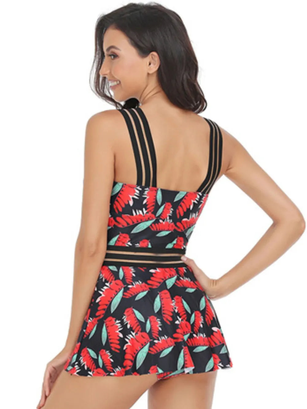 Ruched Printed Sweetheart Neck Two-Piece Swim Set - Farnelli