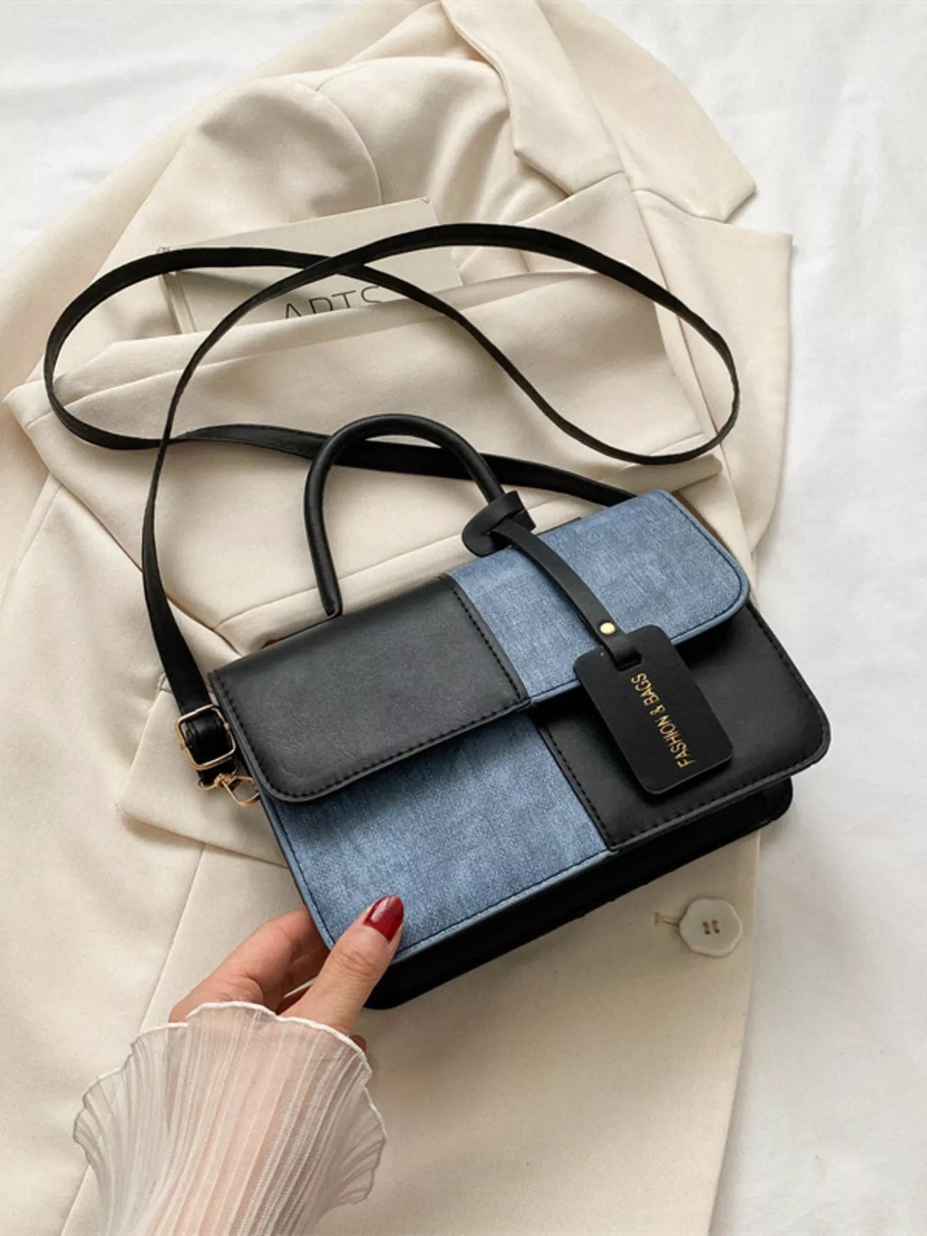 Two-Tone PU Leather Crossbody Bag - Farnelli