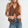 Aemi + Co Heart Rivet Detail Suede Vest Coat - Brown