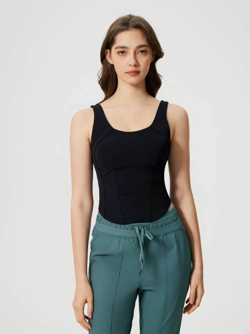 Millennia Round Neck Wide Strap Active Tank with Detachable Chest Pads - Farnelli